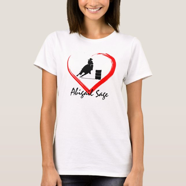 Personalized Barrel Racing Cowgirl, Horse n Heart T-Shirt (Front)