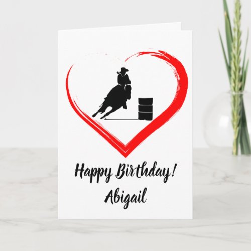 Personalized Barrel Racing Horse Heart Birthday Card