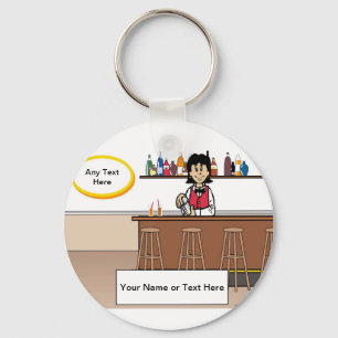 Personalized Bartender - Female Cartoon Keychain