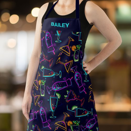 Personalized Bartender Name Bright Neon Cocktails Apron