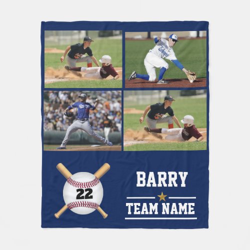 Personalized Baseball 4 Photo Collage Name Team Fl Fleece Blanket