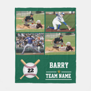 Personalized Baseball 4 Photo Collage Name Team Fleece Blanket