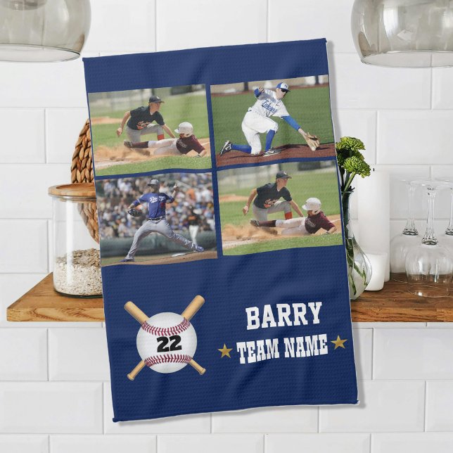 Personalized Baseball 4 Photo Collage Name Team Kitchen Towel (Creator Uploaded)