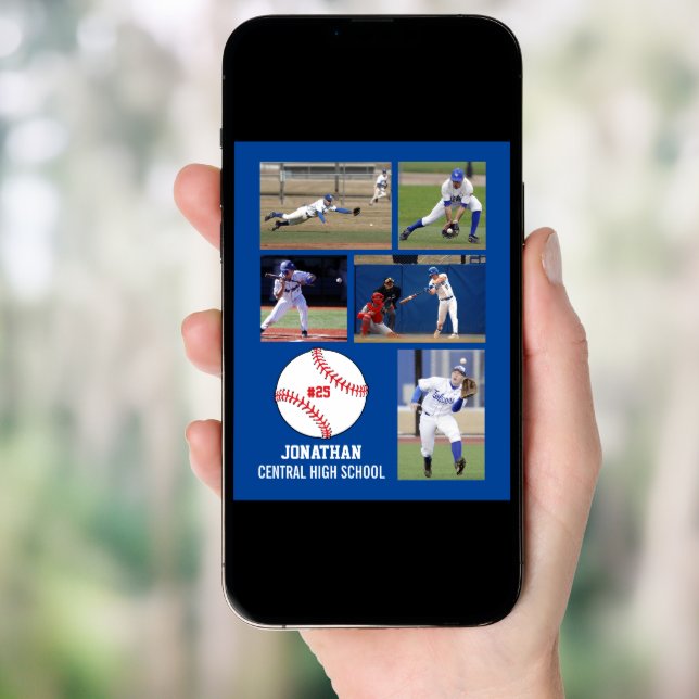 Personalized Baseball 5 Photo Collage Name Team # Poster (Front Digital)