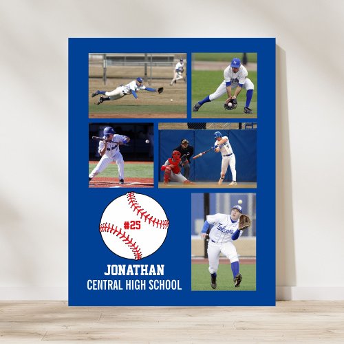 Personalized Baseball 5 Photo Collage Name Team  Poster