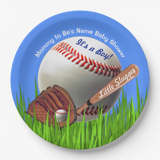 Personalized Baseball Baby Shower Paper Plates (Front)