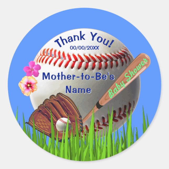 Personalized Baseball Baby Shower Stickers, Boy Classic Round Sticker (Front)