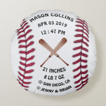 Personalized Baseball Baby Stats Birth Records Round Pillow