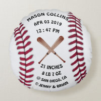 Personalized Baseball Baby Stats Birth Records Round Pillow