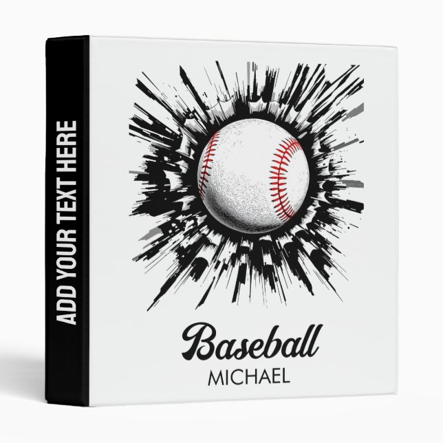 Personalized Baseball Ball Breaking Through Wall   3 Ring Binder (Front/Spine)