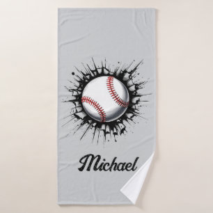Personalized Baseball Ball Breaking Through Wall Bath Towel