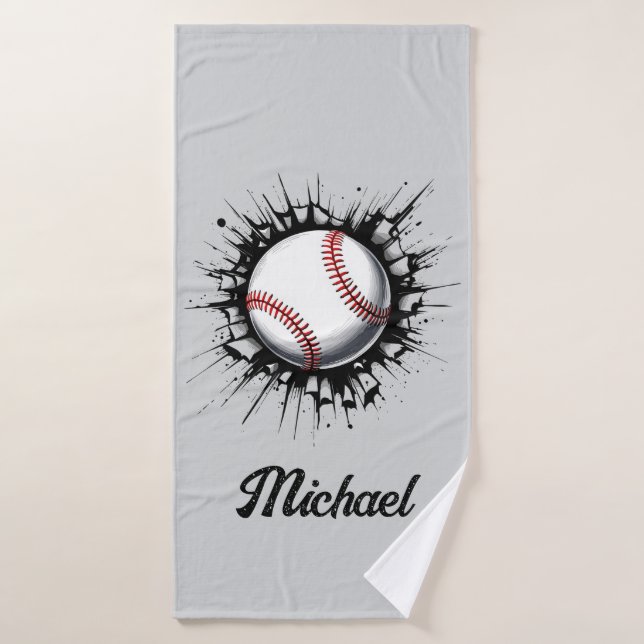 Personalized Baseball Ball Breaking Through Wall   Bath Towel (Bath Towel)