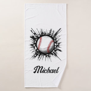 Personalized Baseball Ball Breaking Through Wall Bath Towel