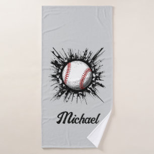Personalized Baseball Ball Breaking Through Wall Bath Towel