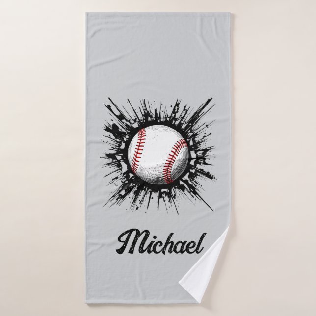 Personalized Baseball Ball Breaking Through Wall   Bath Towel (Bath Towel)