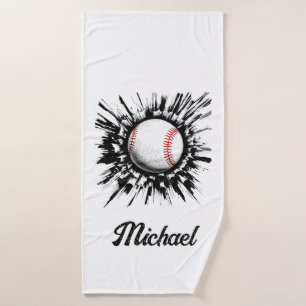 Personalized Baseball Ball Breaking Through Wall Bath Towel