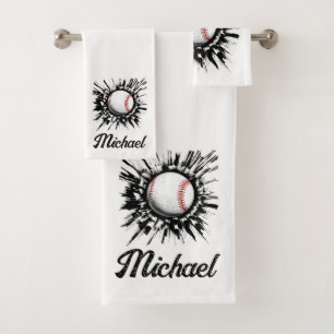 Personalized Baseball Ball Breaking Through Wall Bath Towel Set