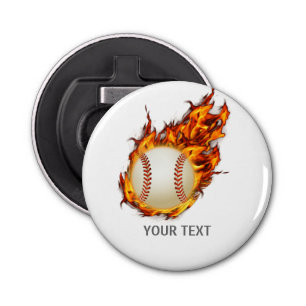 Personalized Baseball Ball on Fire Bottle Opener