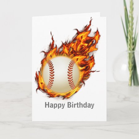 Personalized Baseball Ball On Fire Card