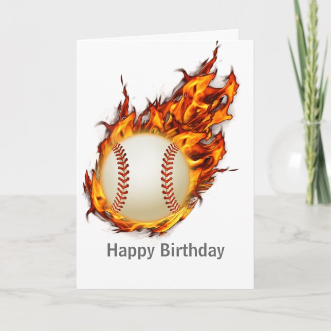 Personalized Baseball Ball on Fire Card (Front)