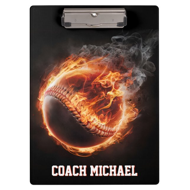 Personalized  Baseball Ball on Fire Clipboard (Front)