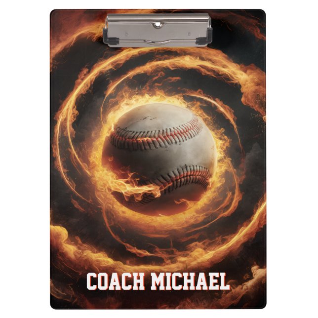 Personalized  Baseball Ball on Fire Clipboard (Front)