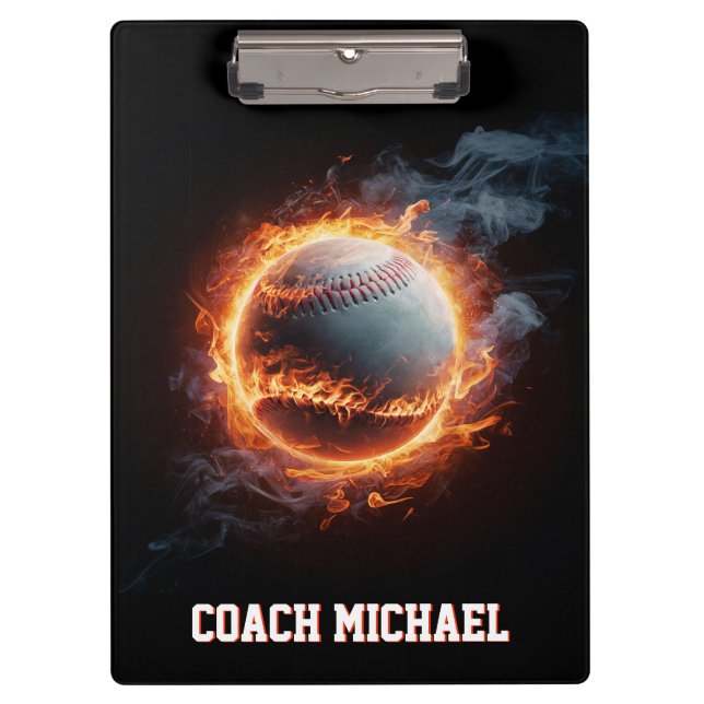 Personalized  Baseball Ball on Fire Clipboard (Front)