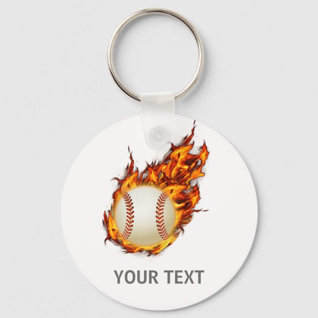 Personalized Baseball Ball on Fire keychain (Front)