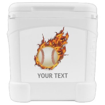 Personalized Baseball Ball on Fire Rolling Cooler