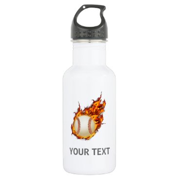Personalized Baseball Ball on Fire Stainless Steel Water Bottle