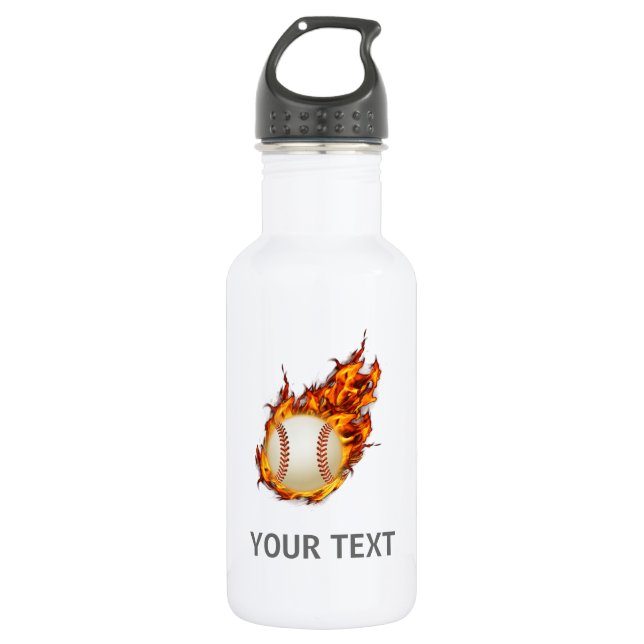 Personalized Baseball Ball on Fire Stainless Steel Water Bottle (Front)