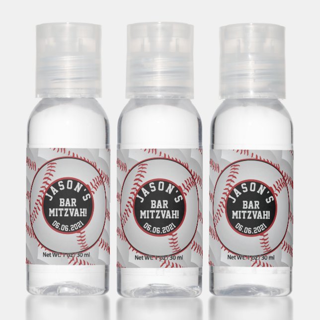 Personalized Baseball Bar Mitzvah Red Black Hand Sanitizer (Set)