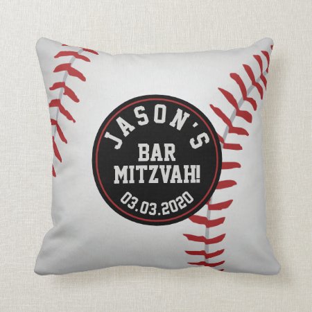 Personalized Baseball Bar Mitzvah Throw Pillow
