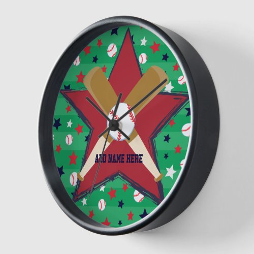 Personalized Baseball bats ball and stars Clock