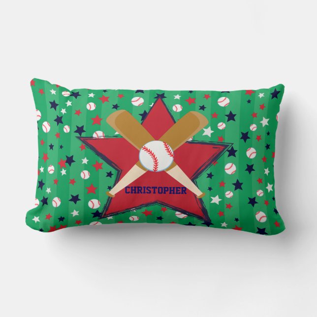 Personalized Baseball bats ball and stars Lumbar Pillow (Front)