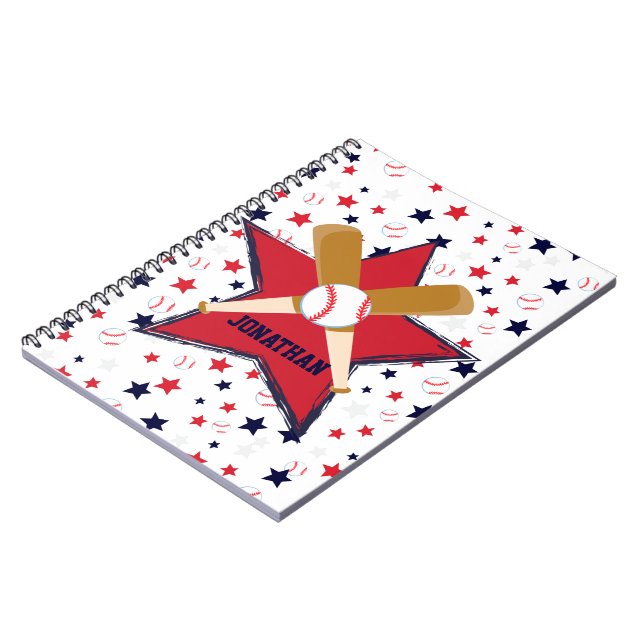 Personalized Baseball bats ball and stars Notebook (Left Side)