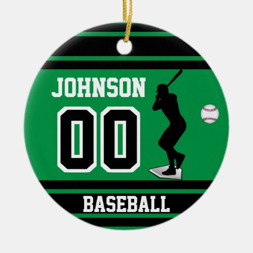 Personalized Baseball Batter  Green and Black Ceramic Ornament