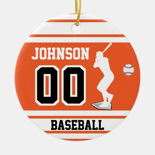 Personalized Baseball Batter  Orange and White Ceramic Ornament
