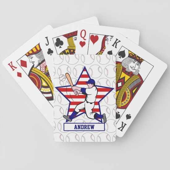 Personalized Baseball batter Star and stripes Playing Cards