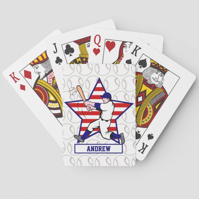 Personalized Baseball batter Star and stripes Poker Cards (Back)
