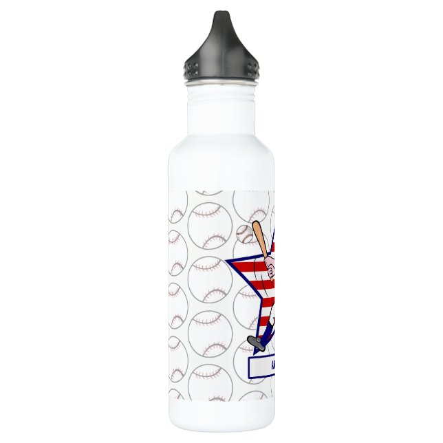 Personalized Baseball batter Star and stripes Water Bottle (Left)