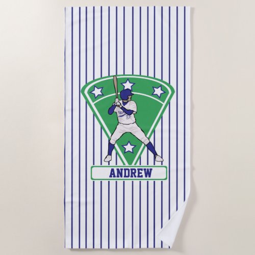 Personalized Baseball Batter Star blue Beach Towel