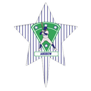 Personalized Baseball Batter Star Blue Cake Topper