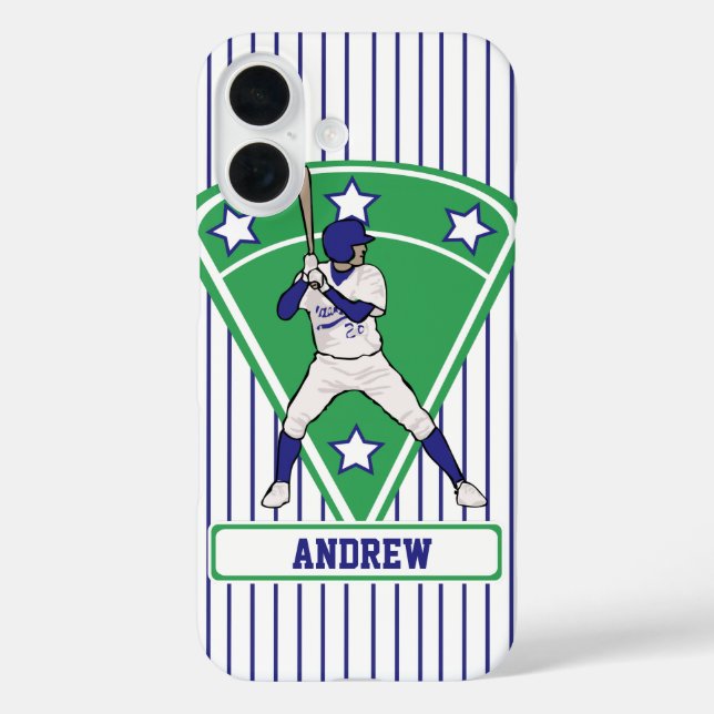 Personalized Baseball Batter Star Blue Case-Mate iPhone Case (Back)