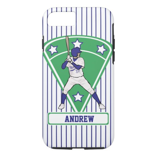Personalized Baseball Batter Star Blue iPhone 8/7 Case