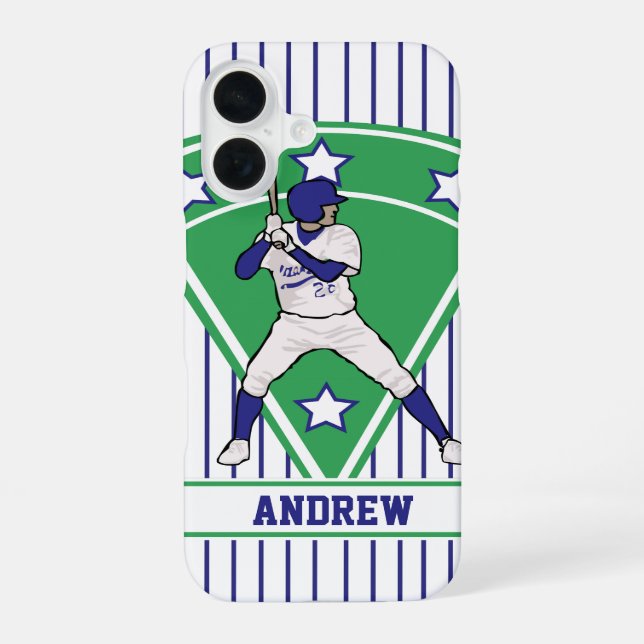 Personalized Baseball Batter Star Blue Iphone Case (Back)