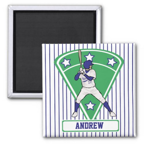 Personalized Baseball Batter Star Blue Magnet