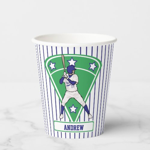 Personalized Baseball Batter Star Blue Paper Cups