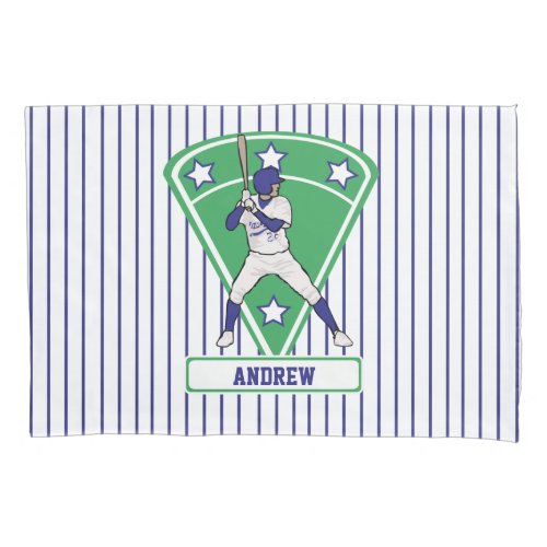 Personalized Baseball Batter Star Blue Pillow Case