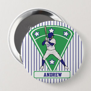 Personalized Baseball Batter Star Blue Pinback Button